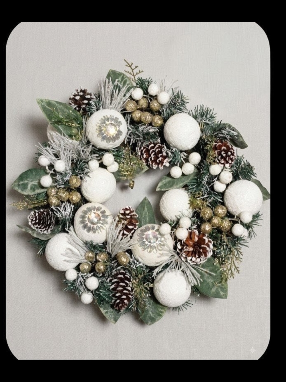 Michaels White and Green Frosted Holiday Wreath with Gold Accents